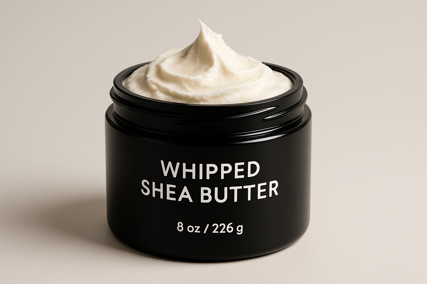 whipped shea butter in black 8 0z jar 